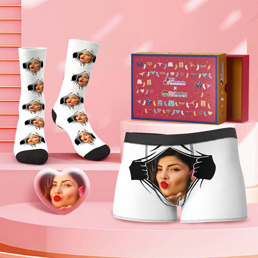 Custom Face Boxer Shorts And Socks Set Valentine's Day Gift Co-Branding Set - MyFaceBoxer