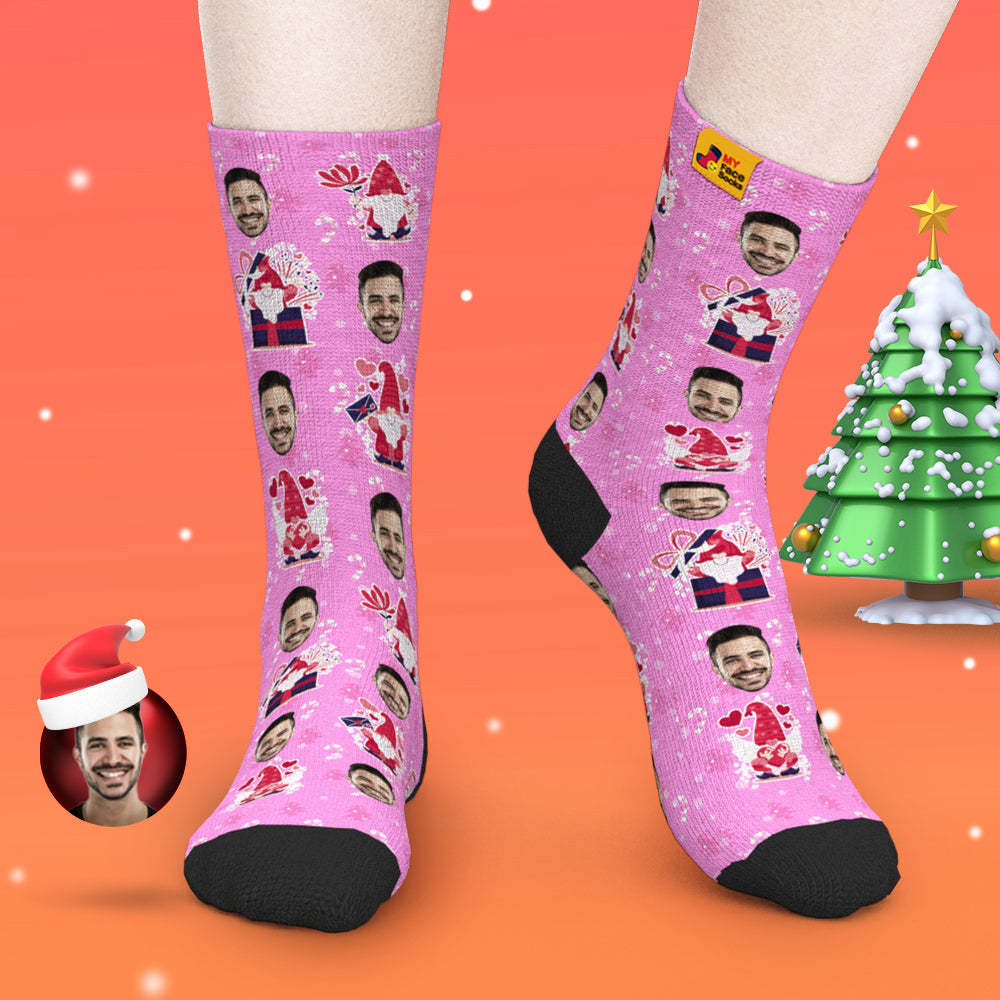 Pink Christmas Custom Face Socks Add Pictures and Name - MyFaceBoxer