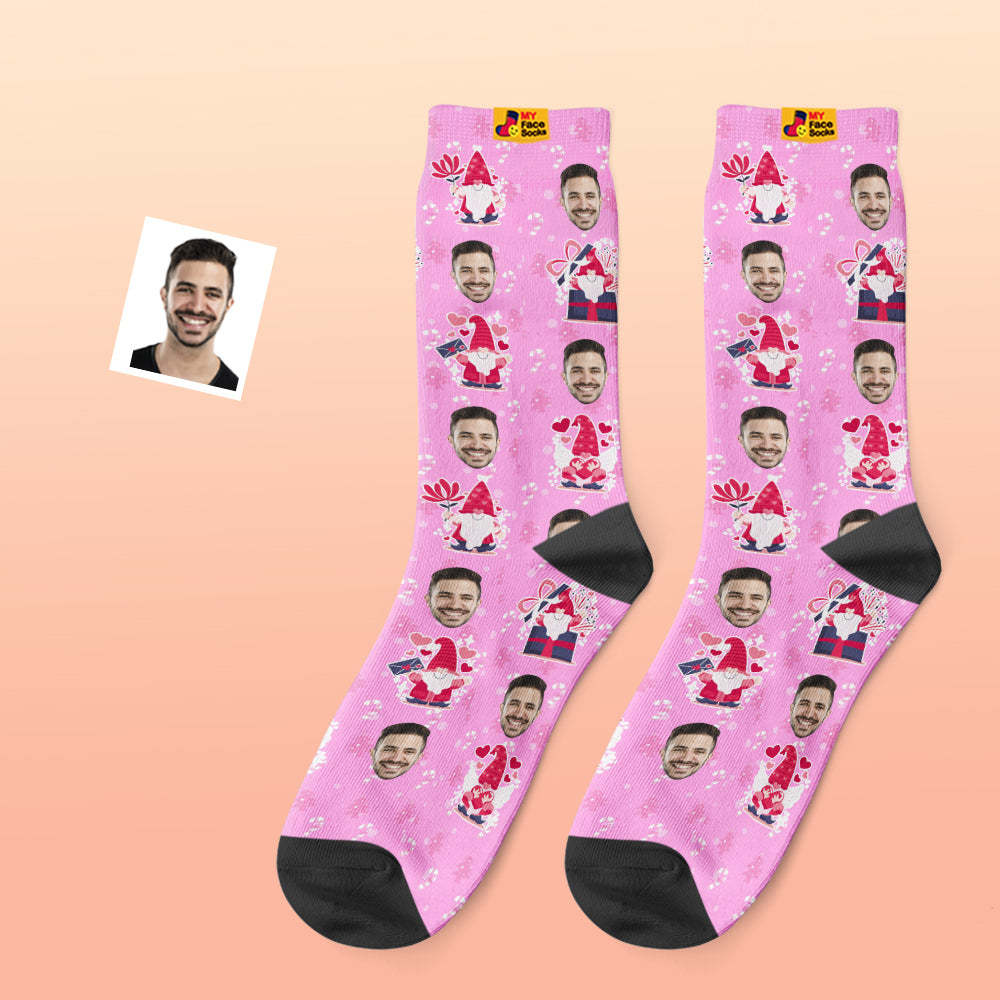 Pink Christmas Custom Face Socks Add Pictures and Name - MyFaceBoxer
