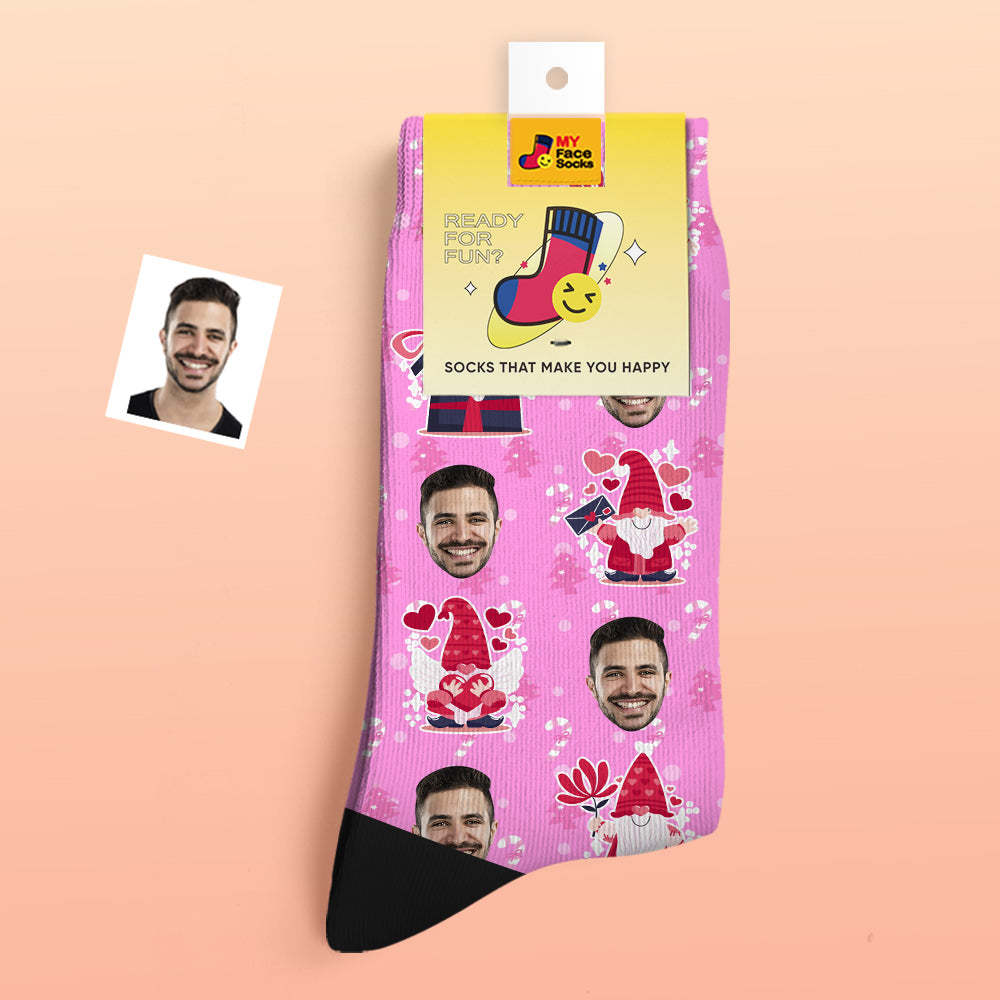 Pink Christmas Custom Face Socks Add Pictures and Name - MyFaceBoxer