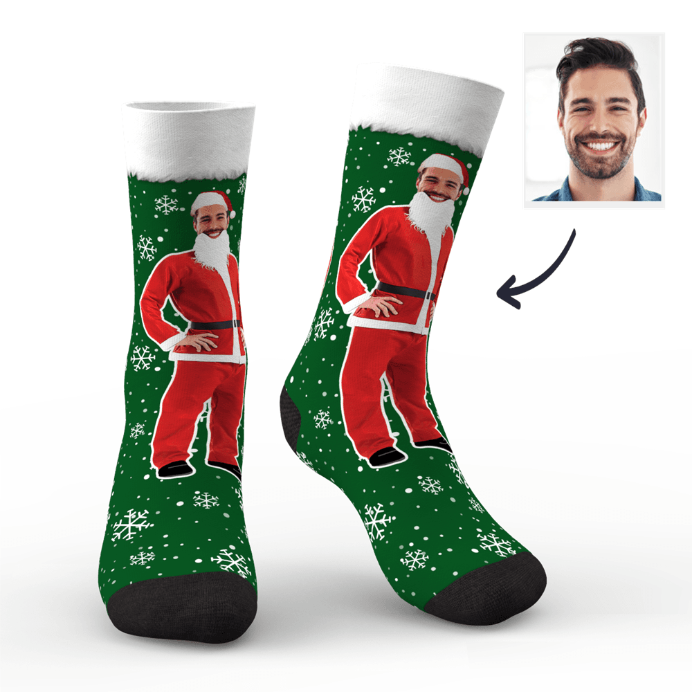 Christmas Gifts Custom Face On Santa Claus Body Crew Socks - MyFaceBoxer