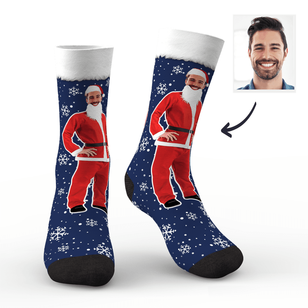 Christmas Gifts Custom Face On Santa Claus Body Crew Socks - MyFaceBoxer