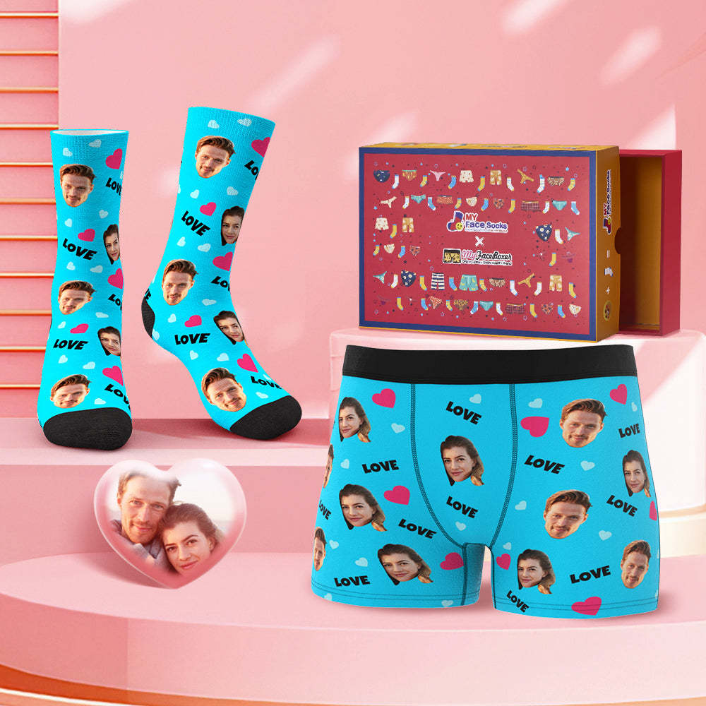 Custom Face Boxer Shorts And Socks Set Sweet Lover Co-Branding Set - MyFaceBoxer