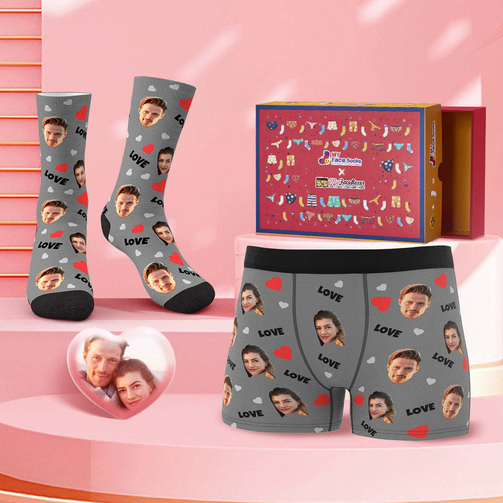 Custom Face Boxer Shorts And Socks Set Sweet Lover Co-Branding Set - MyFaceBoxer