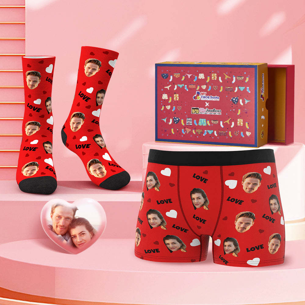 Custom Face Boxer Shorts And Socks Set Sweet Lover Co-Branding Set - MyFaceBoxer