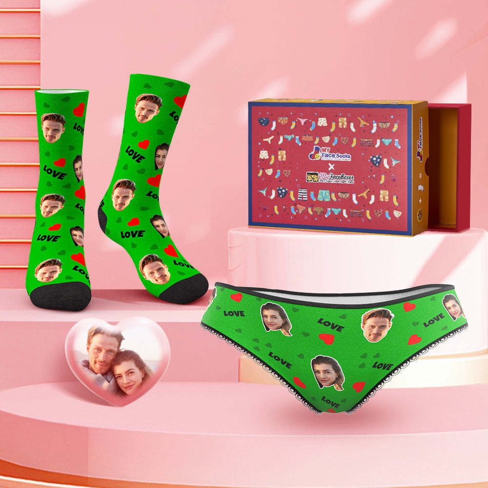 Custom Face Panties And Socks Set For Her Love and Red Heart Co-Branding Set - MyFaceBoxer