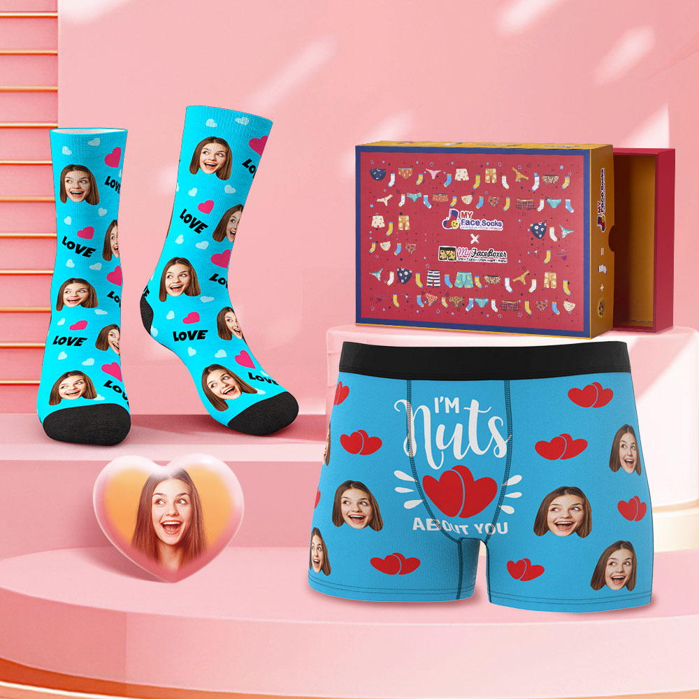 Custom Face Boxer Shorts And Socks Set I'm Nuts About You Valentine's Day Gift Co-Branding Set - MyFaceBoxer