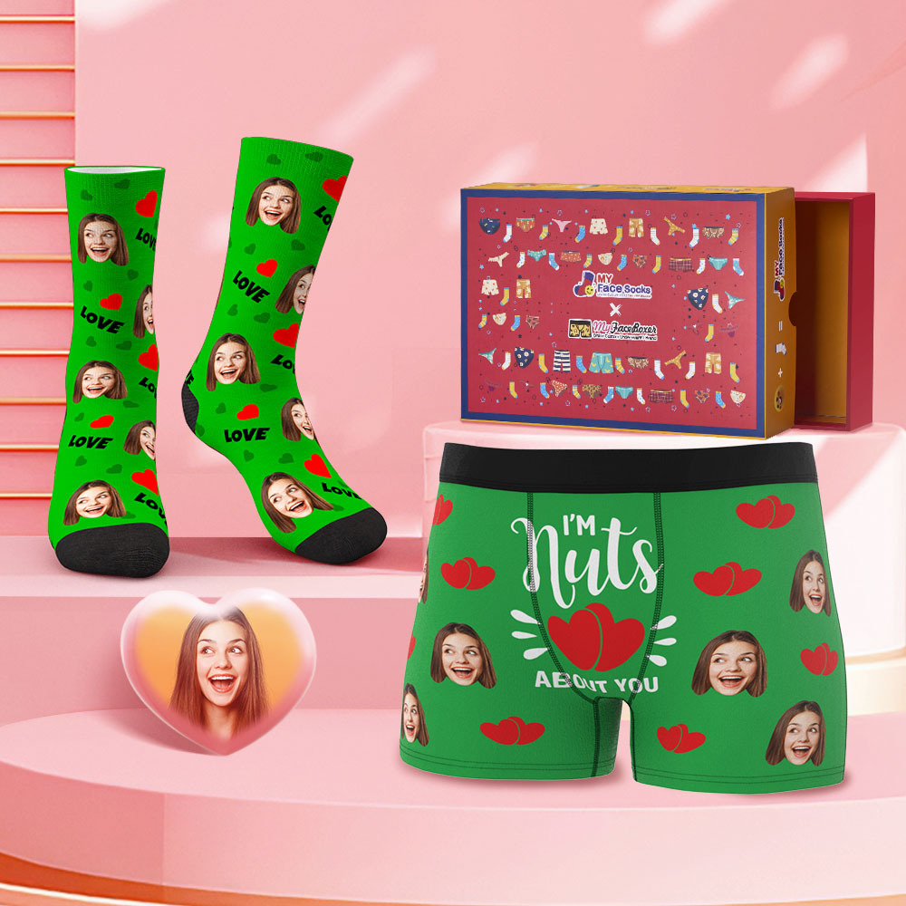 Custom Face Boxer Shorts And Socks Set I'm Nuts About You Valentine's Day Gift Co-Branding Set - MyFaceBoxer