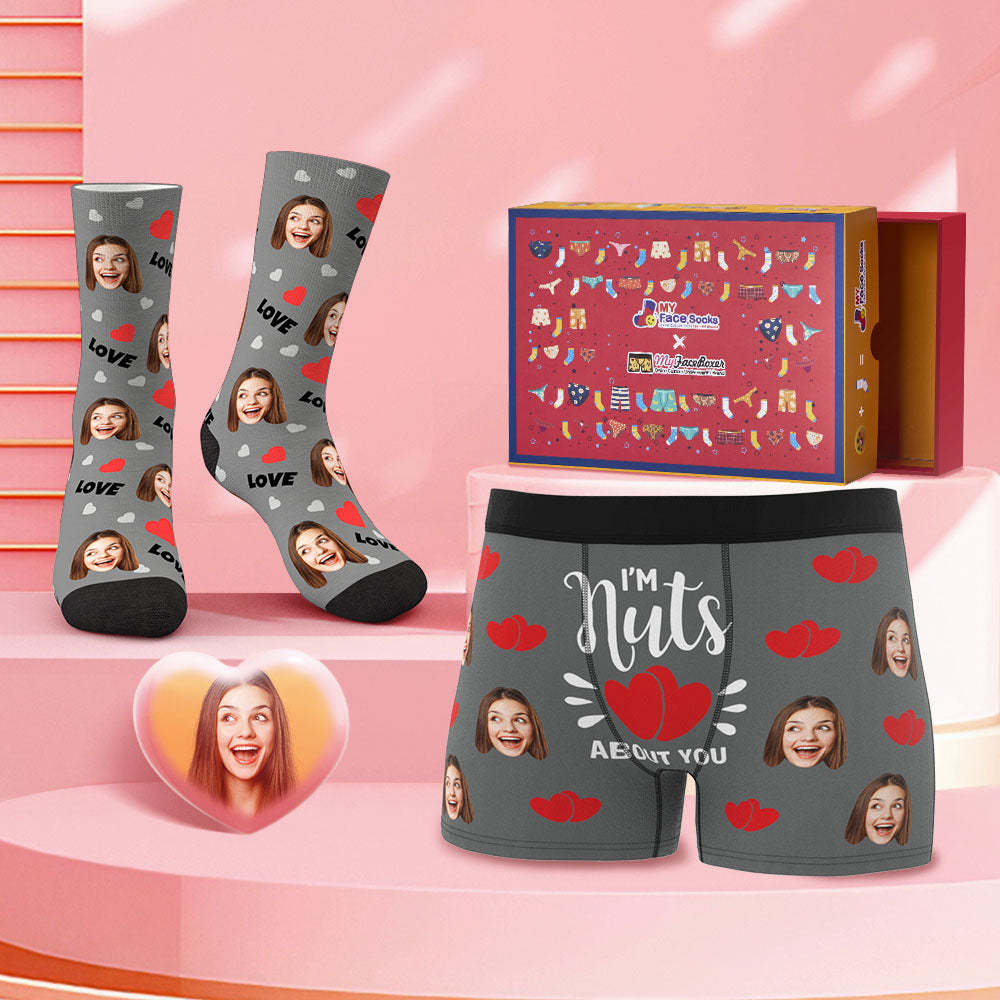 Custom Face Boxer Shorts And Socks Set I'm Nuts About You Valentine's Day Gift Co-Branding Set - MyFaceBoxer