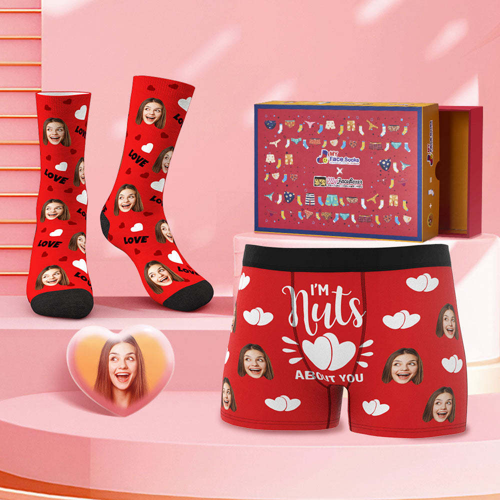 Custom Face Boxer Shorts And Socks Set I'm Nuts About You Valentine's Day Gift Co-Branding Set - MyFaceBoxer