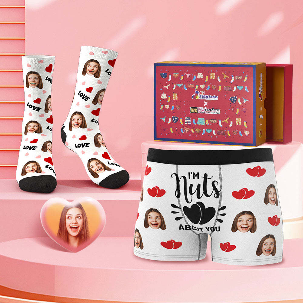 Custom Face Boxer Shorts And Socks Set I'm Nuts About You Valentine's Day Gift Co-Branding Set - MyFaceBoxer
