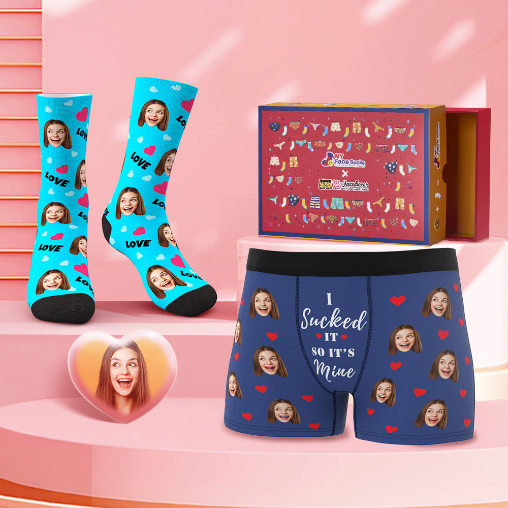 Custom Face Boxer Shorts And Sock Set It's Mine Valentine's Day Gift Co-Branding Set - MyFaceBoxer