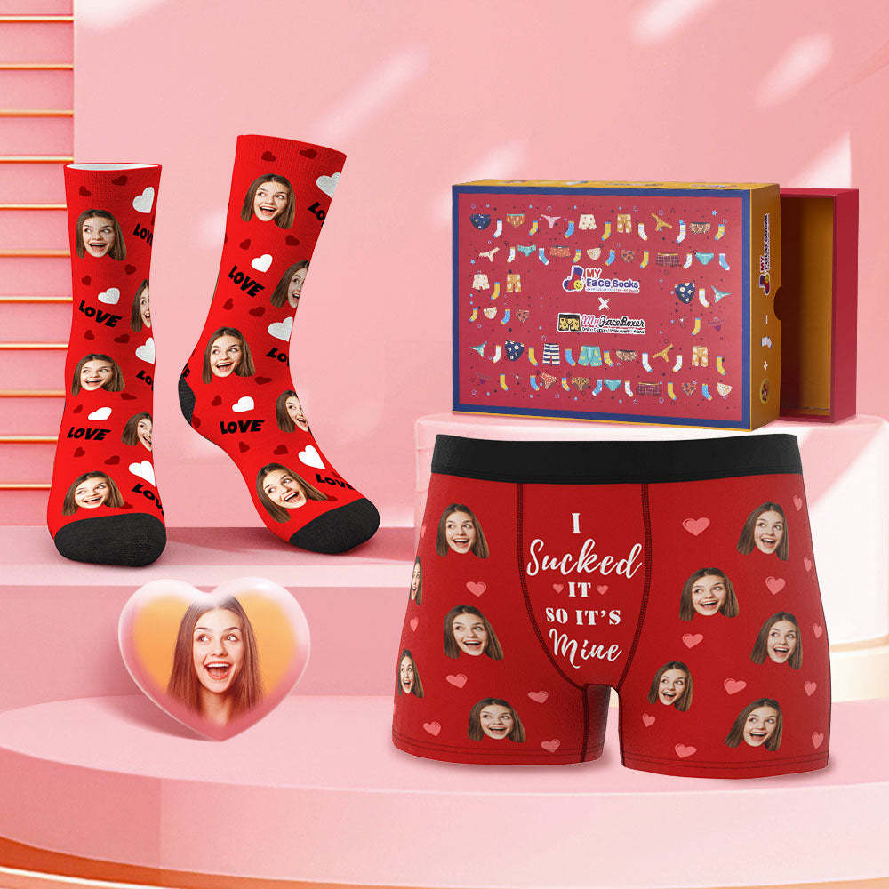 Custom Face Boxer Shorts And Sock Set It's Mine Valentine's Day Gift Co-Branding Set - MyFaceBoxer