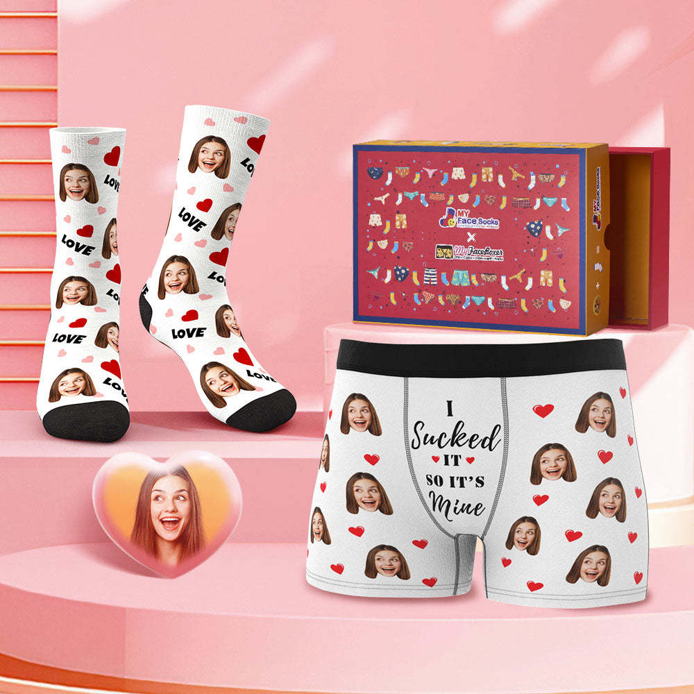 Custom Face Boxer Shorts And Sock Set It's Mine Valentine's Day Gift Co-Branding Set - MyFaceBoxer