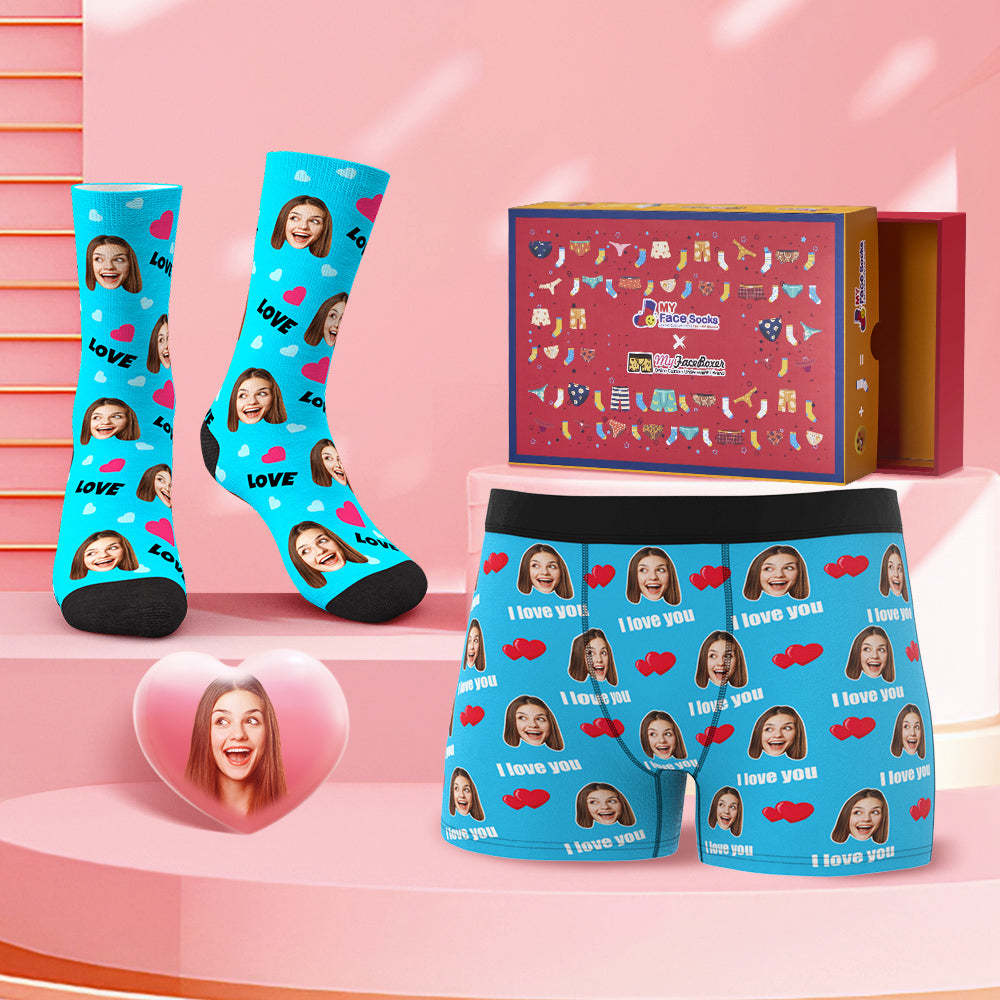 Custom Face Boxer Shorts And Socks Set Love Valentine's Day Gift Co-Branding Set - MyFaceBoxer