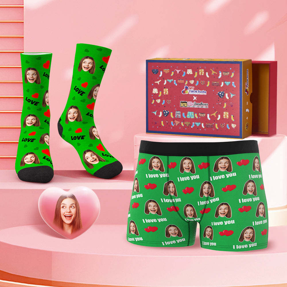 Custom Face Boxer Shorts And Socks Set Love Valentine's Day Gift Co-Branding Set - MyFaceBoxer