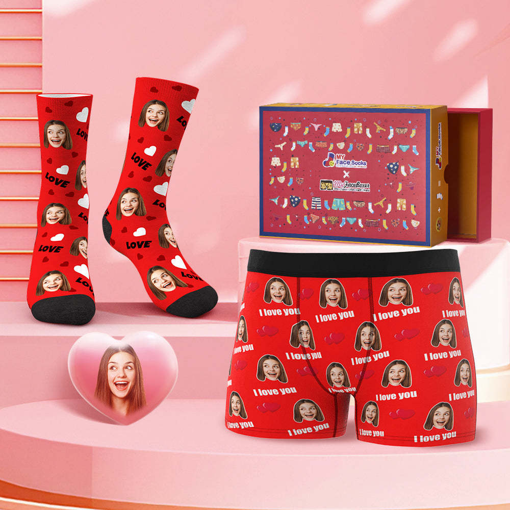 Custom Face Boxer Shorts And Socks Set Love Valentine's Day Gift Co-Branding Set - MyFaceBoxer