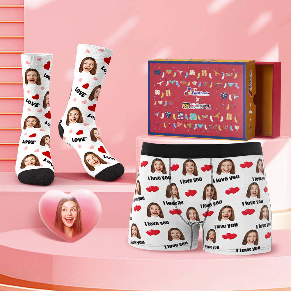 Custom Face Boxer Shorts And Socks Set Love Valentine's Day Gift Co-Branding Set - MyFaceBoxer