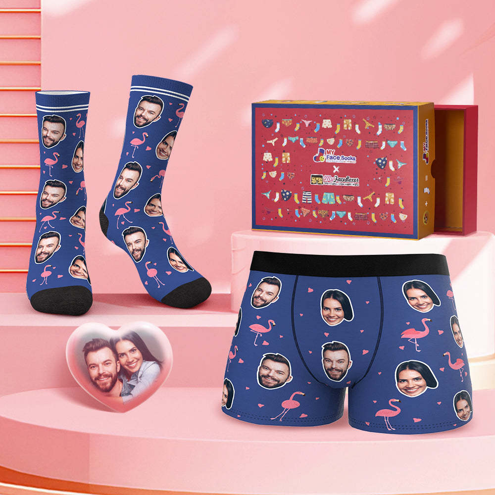 Custom Face Boxer Shorts And Socks Set Flamingo Co-Branding Set - MyFaceBoxer