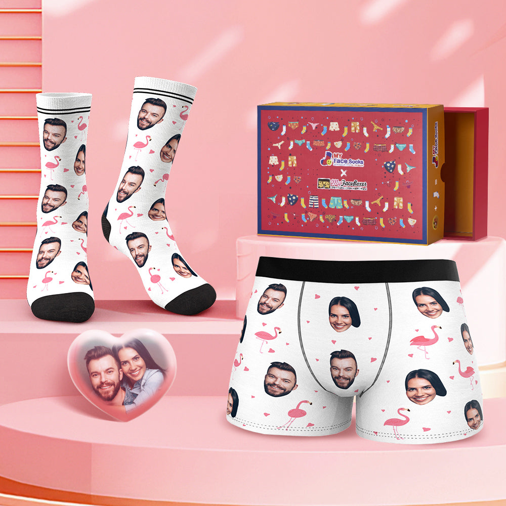 Custom Face Boxer Shorts And Socks Set Flamingo Co-Branding Set