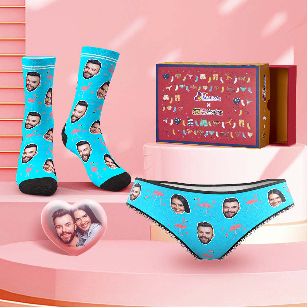Custom Face Panties And Socks Set For Her Flamingos Style Co-Branding Set - MyFaceBoxer