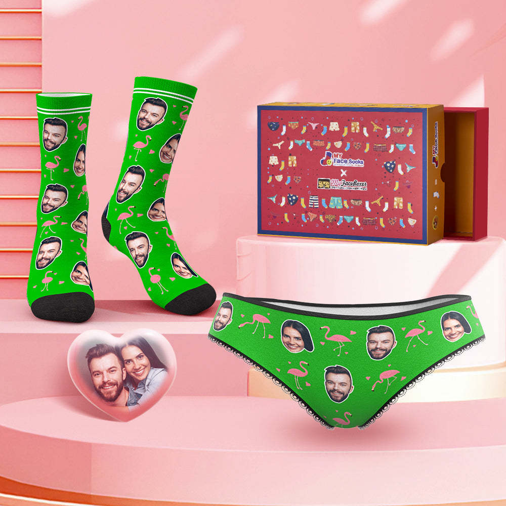 Custom Face Panties And Socks Set For Her Flamingos Style Co-Branding Set - MyFaceBoxer