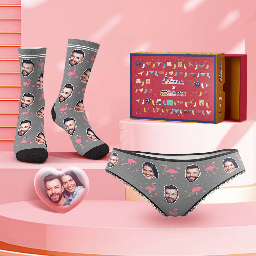 Custom Face Panties And Socks Set For Her Flamingos Style Co-Branding Set - MyFaceBoxer