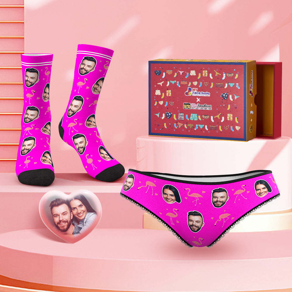 Custom Face Panties And Socks Set For Her Flamingos Style Co-Branding Set - MyFaceBoxer