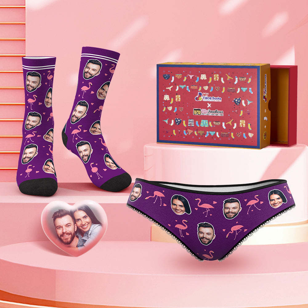 Custom Face Panties And Socks Set For Her Flamingos Style Co-Branding Set - MyFaceBoxer