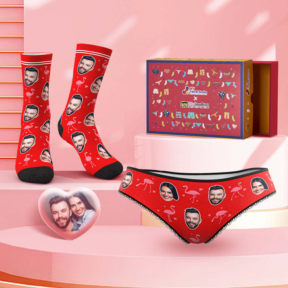 Custom Face Panties And Socks Set For Her Flamingos Style Co-Branding Set - MyFaceBoxer