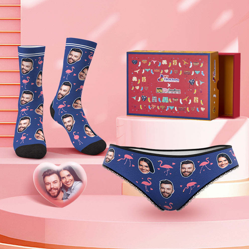 Custom Face Panties And Socks Set For Her Flamingos Style Co-Branding Set - MyFaceBoxer