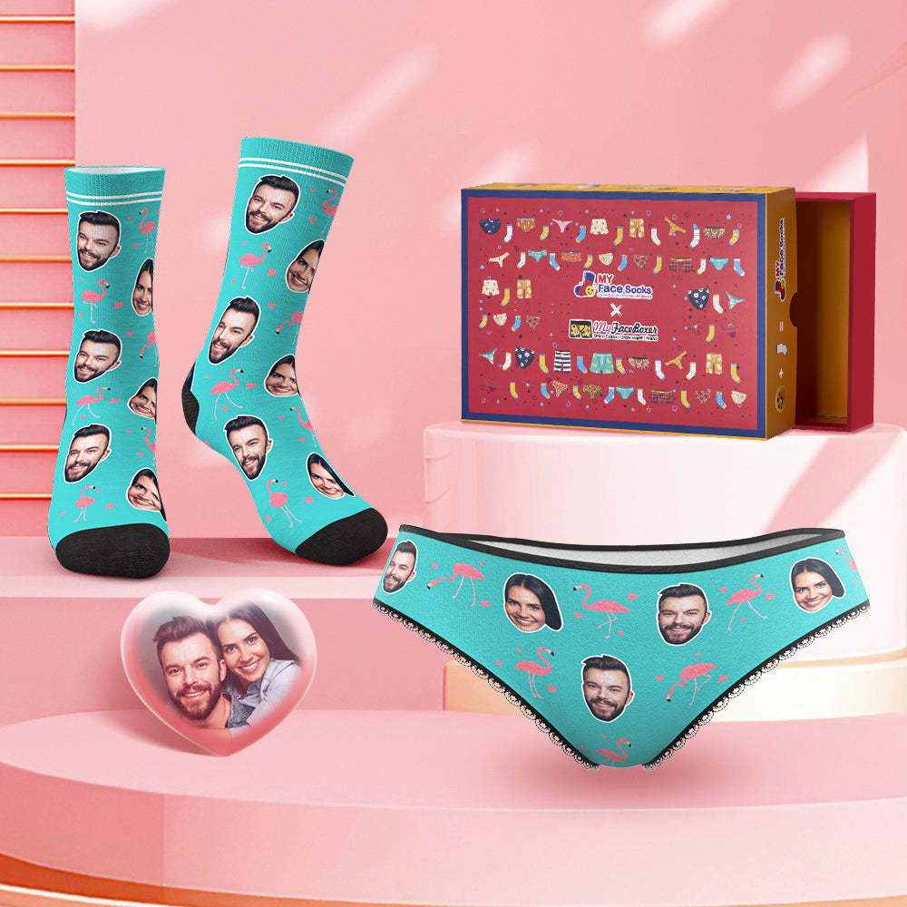 Custom Face Panties And Socks Set For Her Flamingos Style Co-Branding Set - MyFaceBoxer