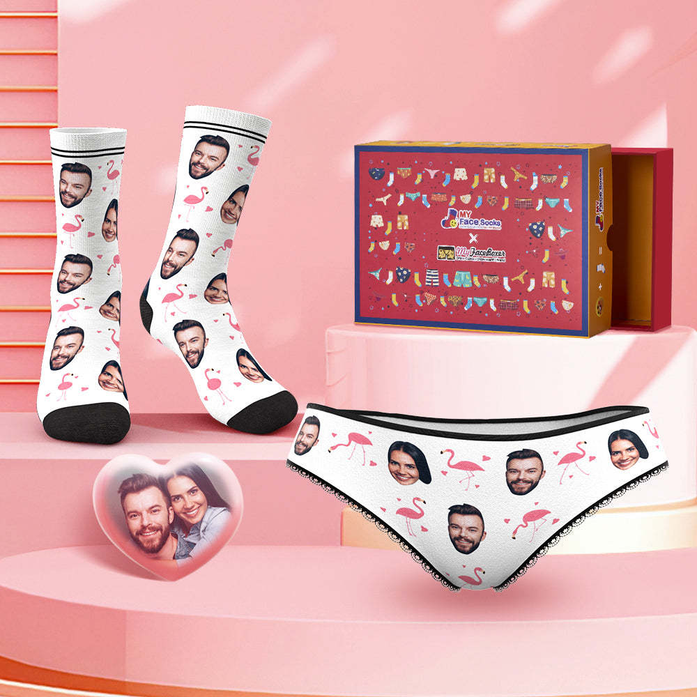 Custom Face Panties And Socks Set For Her Flamingos Style Co-Branding Set - MyFaceBoxer