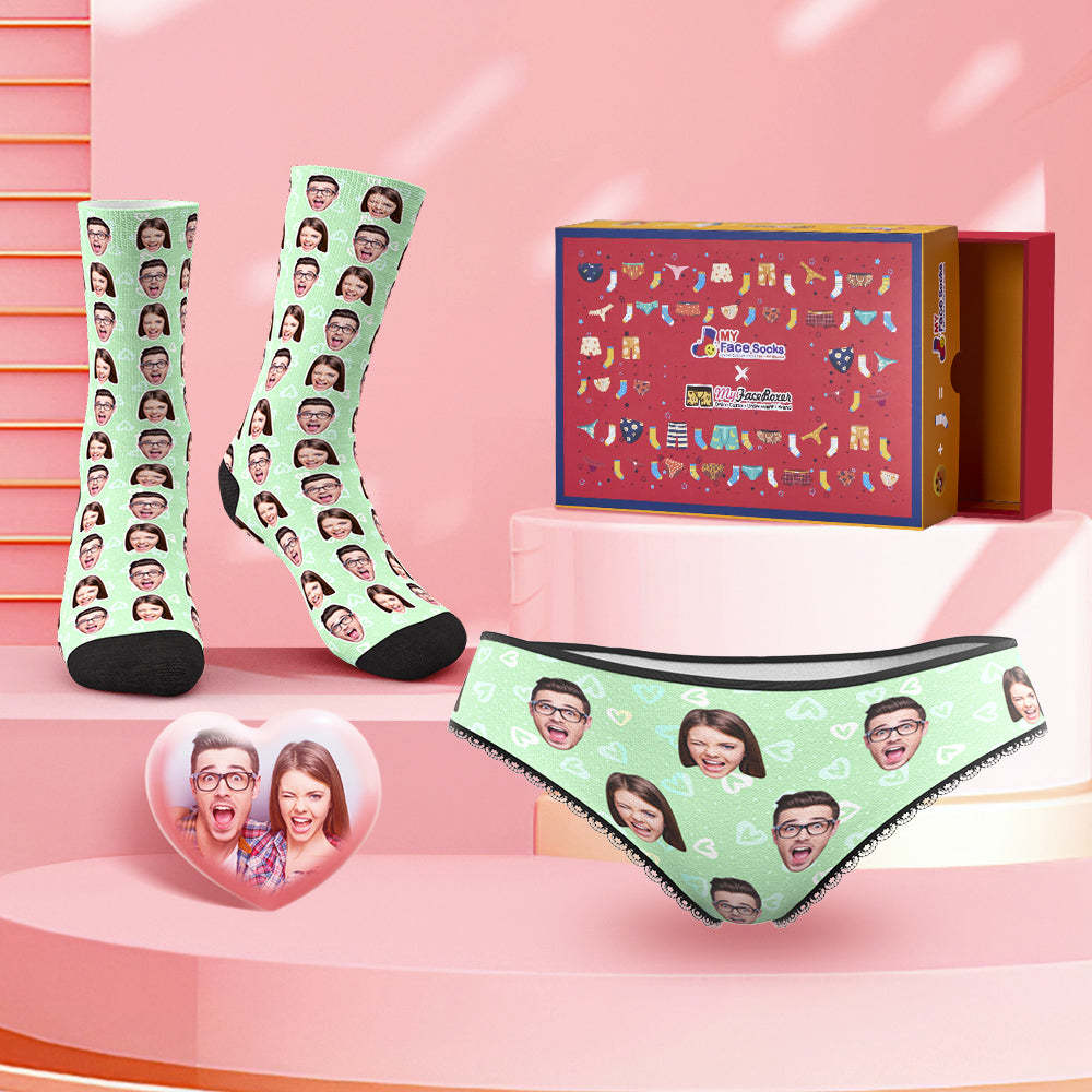 Custom Face Panties And Socks Set For Her I Love You Co-Branding Set - MyFaceBoxer