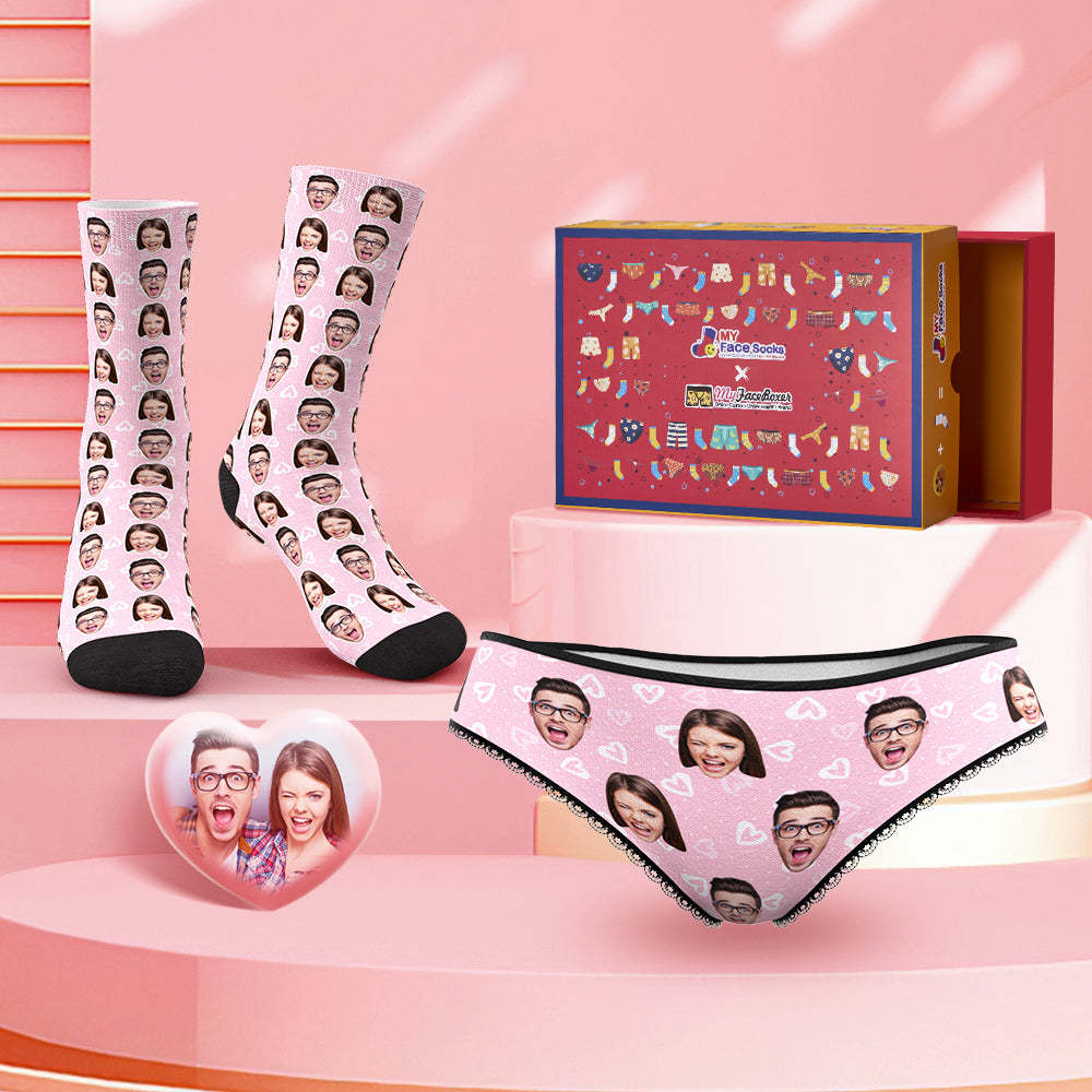 Custom Face Panties And Socks Set For Her Little Love Heart Co-Branding Set - MyFaceBoxer