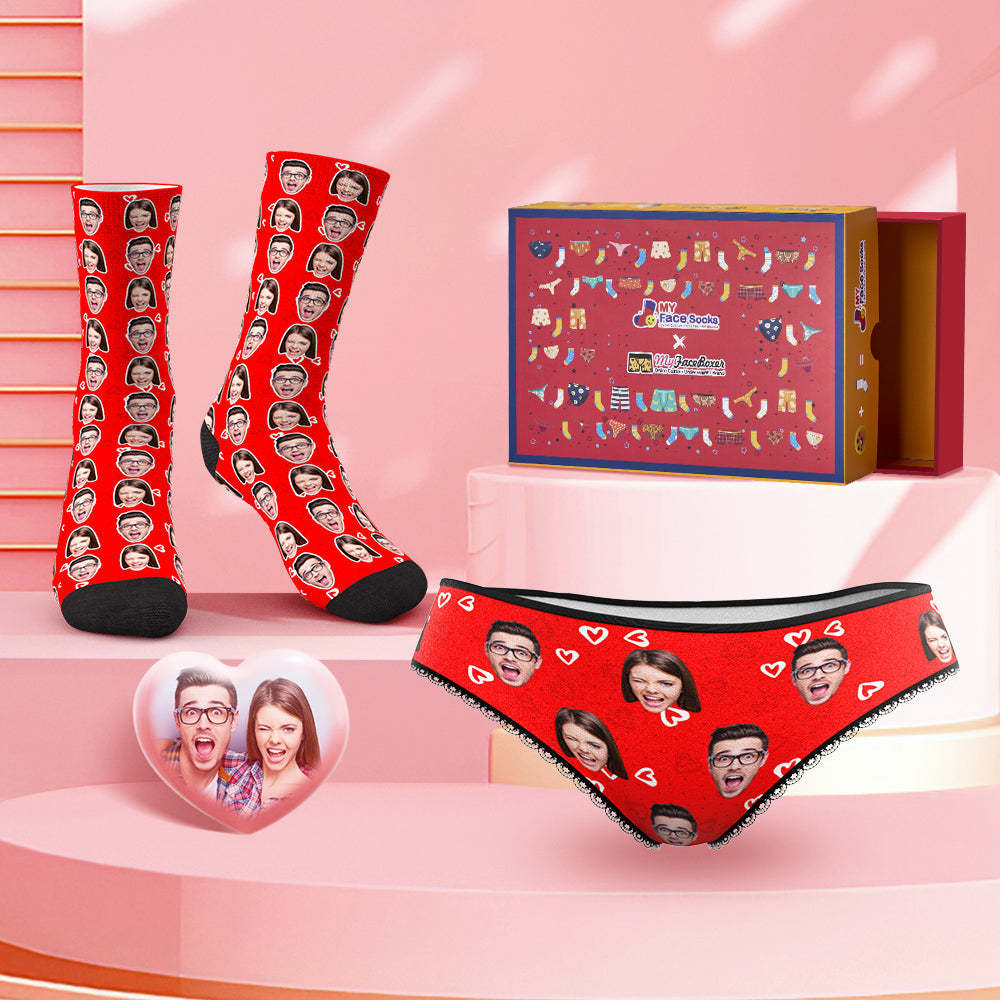 Custom Face Panties And Socks Set For Her Little Love Heart Co-Branding Set - MyFaceBoxer