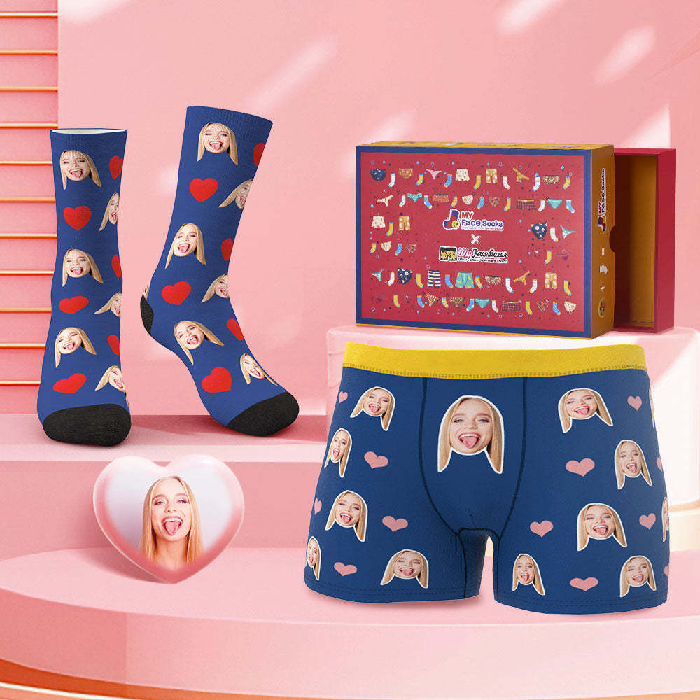 Custom Face Boxer Shorts And Socks Set Best Couple's Gift Valentine's Day Gift Co-Branding Set - MyFaceBoxer