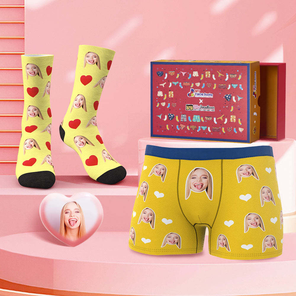 Custom Face Boxer Shorts And Socks Set Best Couple's Gift Valentine's Day Gift Co-Branding Set - MyFaceBoxer