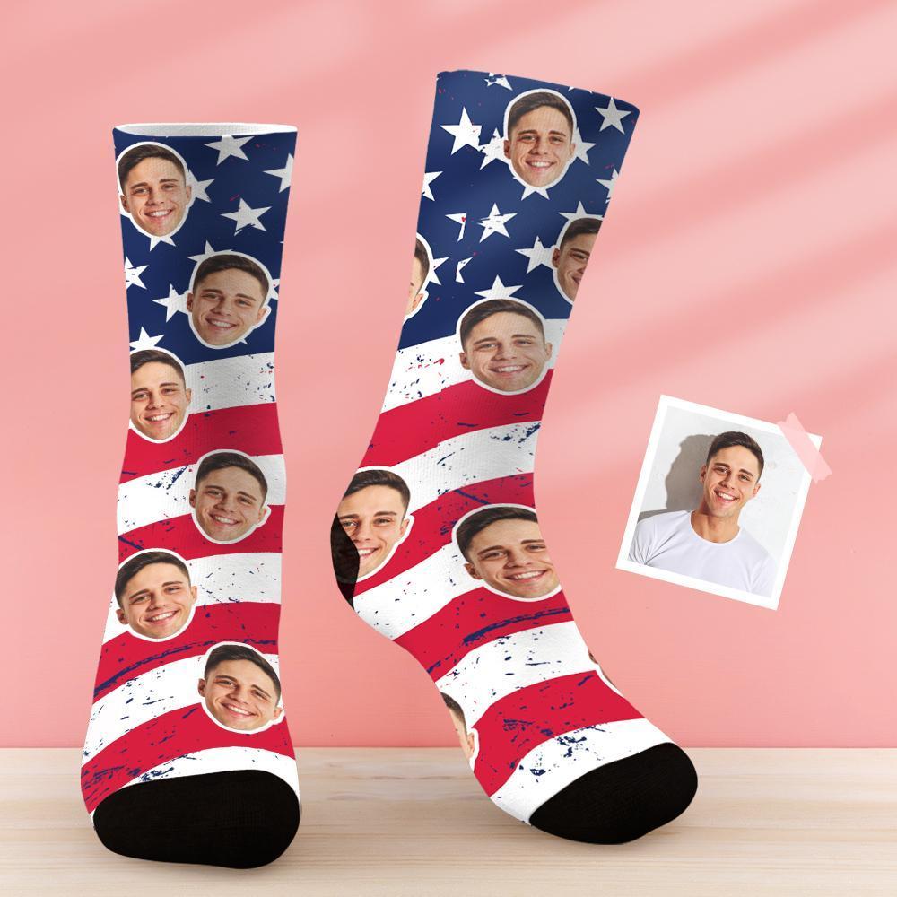 Custom American USA Flag Socks - With Your Face - MyFaceBoxer