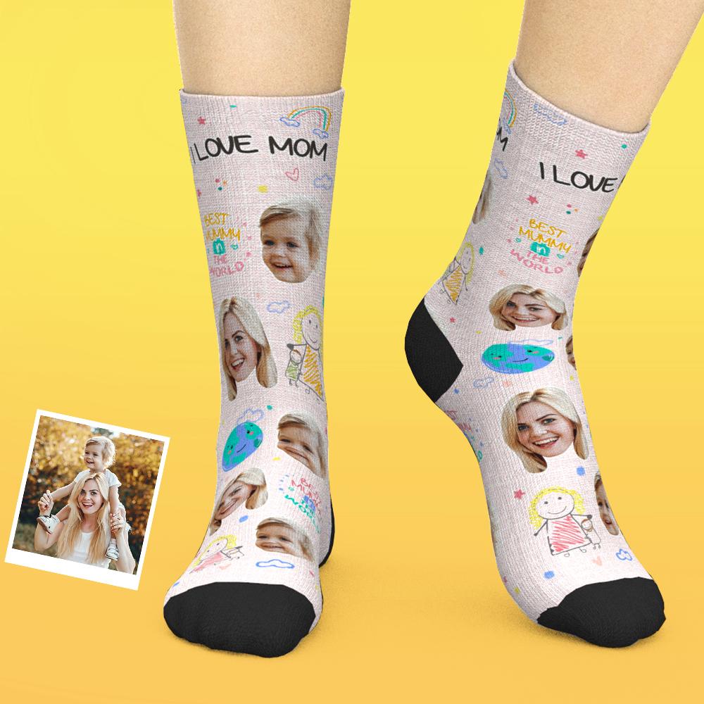 Custom Face Socks Add Pictures And Name Mother's Day Gift - Best Mummy In The World - MyFaceBoxer