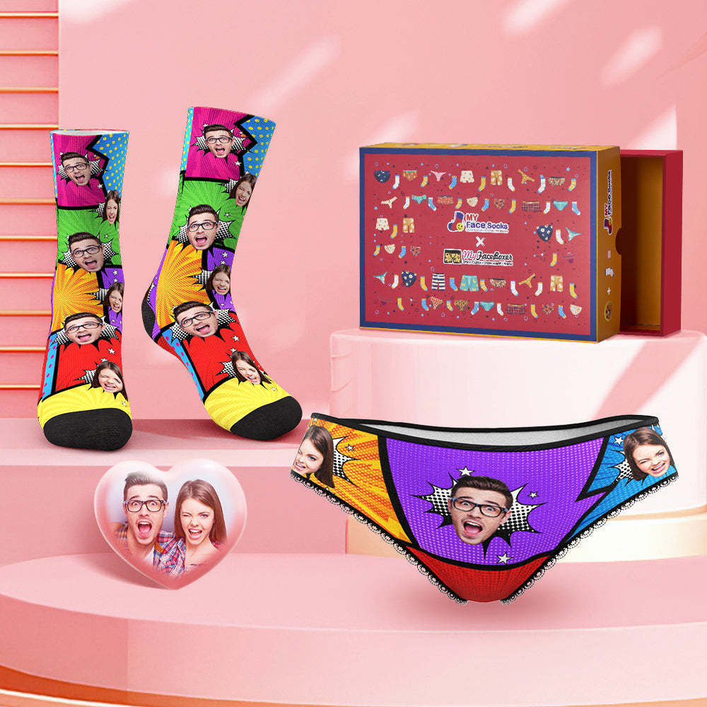 Custom Face Panties And Socks Set For Her Funny Comics Co-Branding Set - MyFaceBoxer