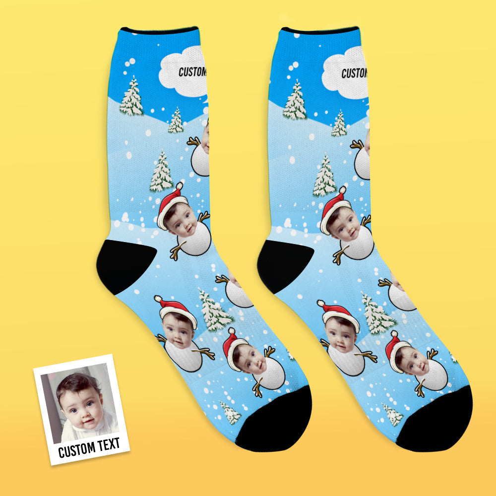Christmas Gift Custom Snowman Face And Name Crew Socks