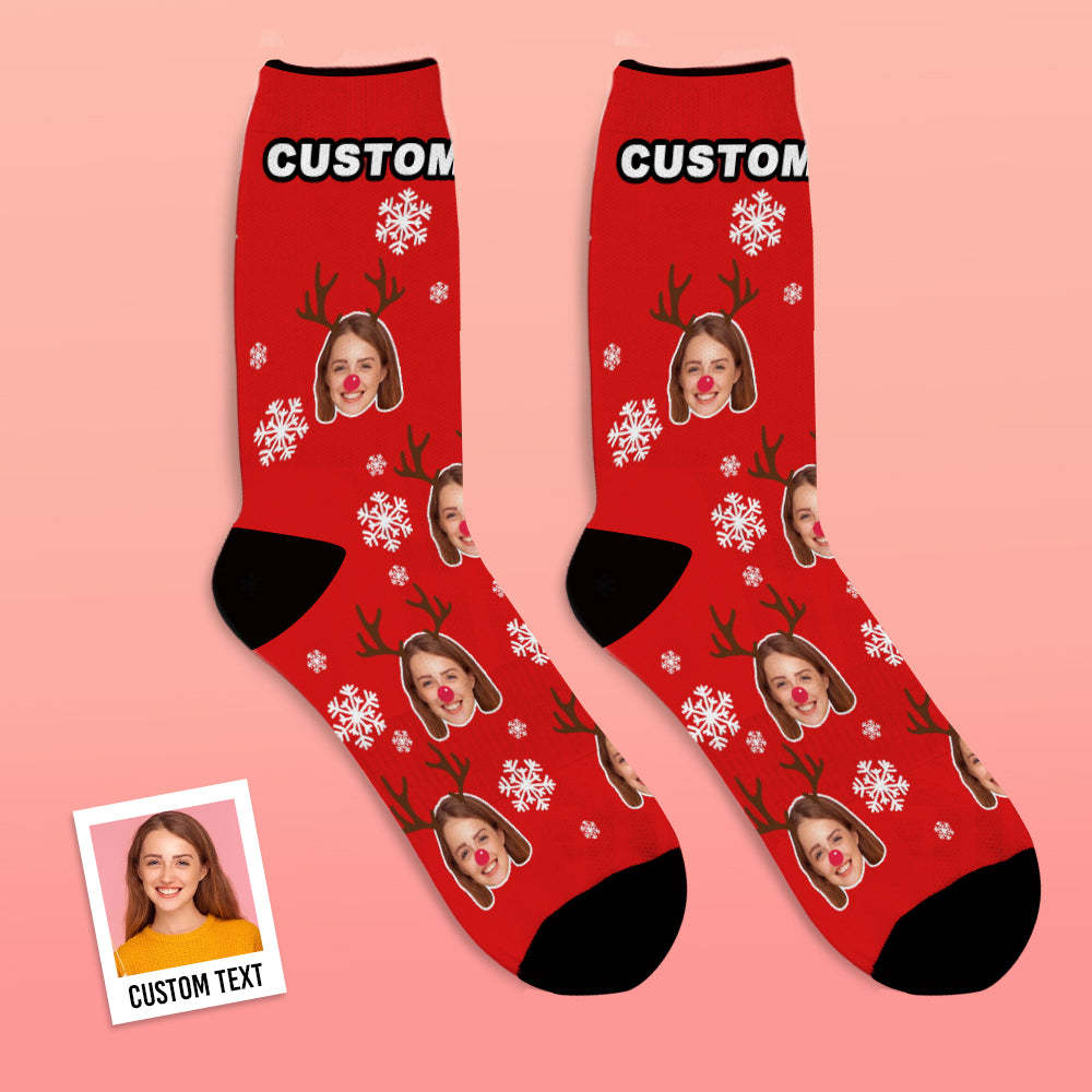 Christmas Gift Custom Face Crew Socks With Elk&Snowflake - MyFaceBoxer