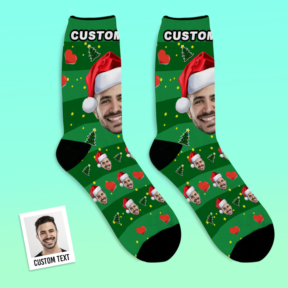 Christmas Gift Custom Face Crew Socks With Heart And Christmas hat