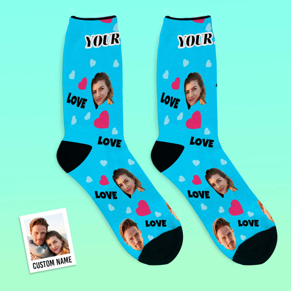 Custom Love And Face On Crew Socks - MyFaceBoxer
