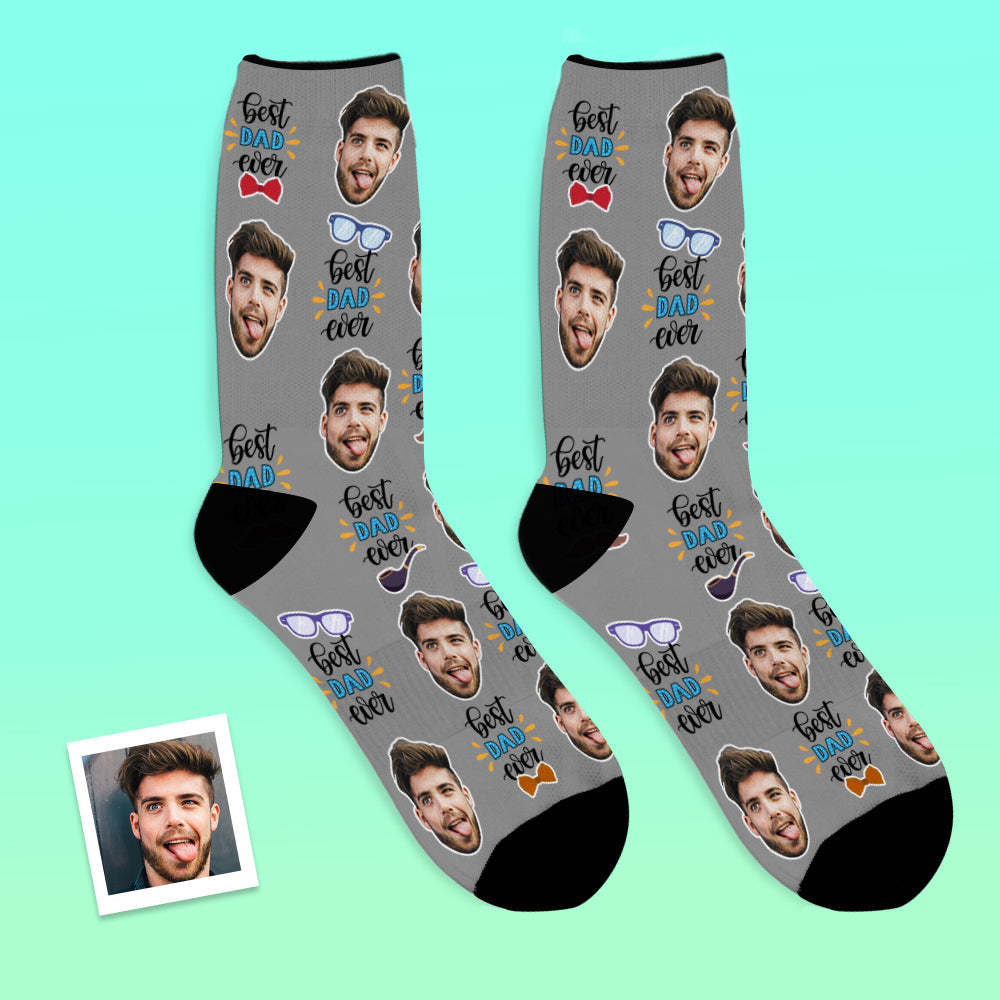 Custom Photo Socks Best Dad Ever With Bow Tie And Eye Elements - MyFaceBoxer
