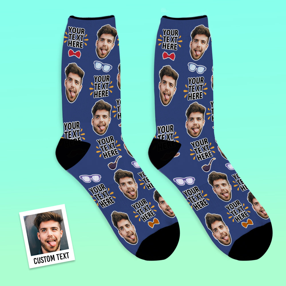 Father's Day Gifts Custom Photo Socks Best Dad Ever With Bow Tie And Eye Elements