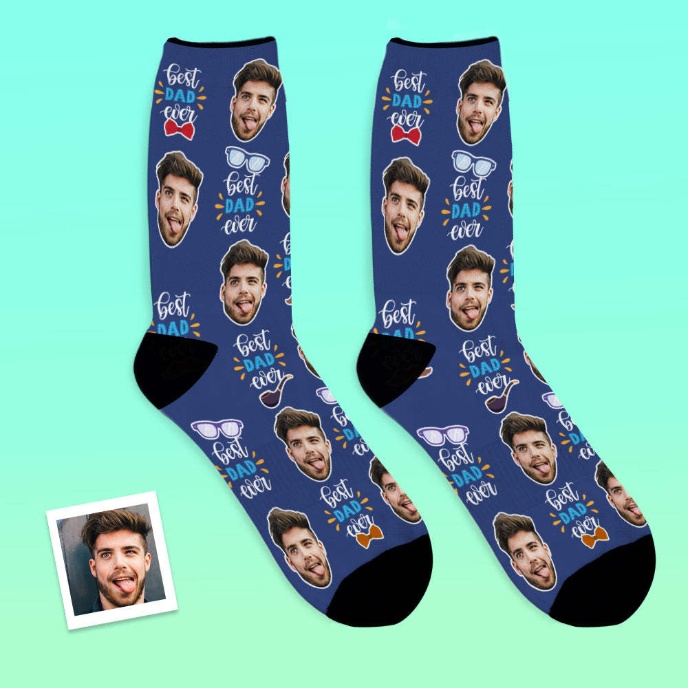 Custom Photo Socks Best Dad Ever With Bow Tie And Eye Elements - MyFaceBoxer
