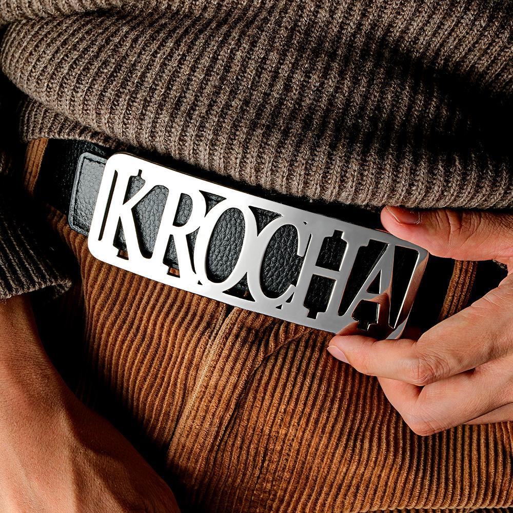 Custom Square Frame Name Belt Buckle with Free Belt Gift For Him - MyFaceBoxer