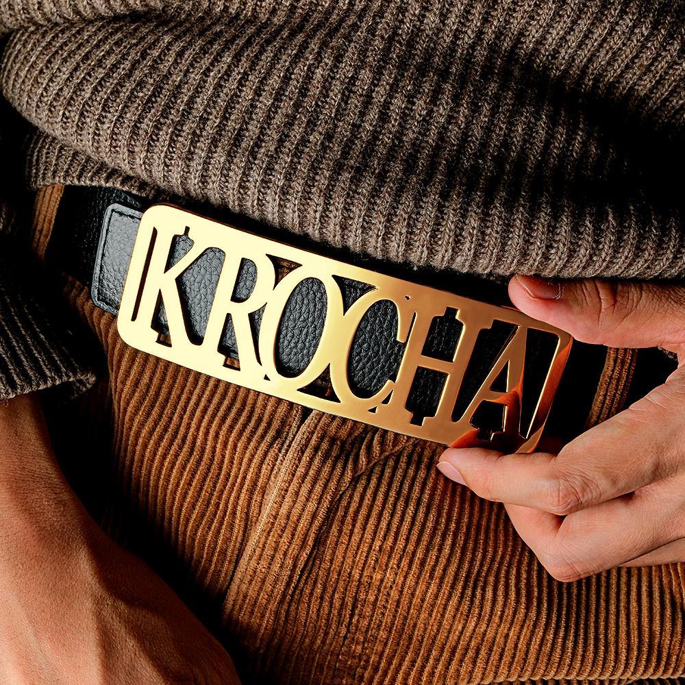 Custom Square Frame Name Belt Buckle with Free Belt Gift For Him - MyFaceBoxer